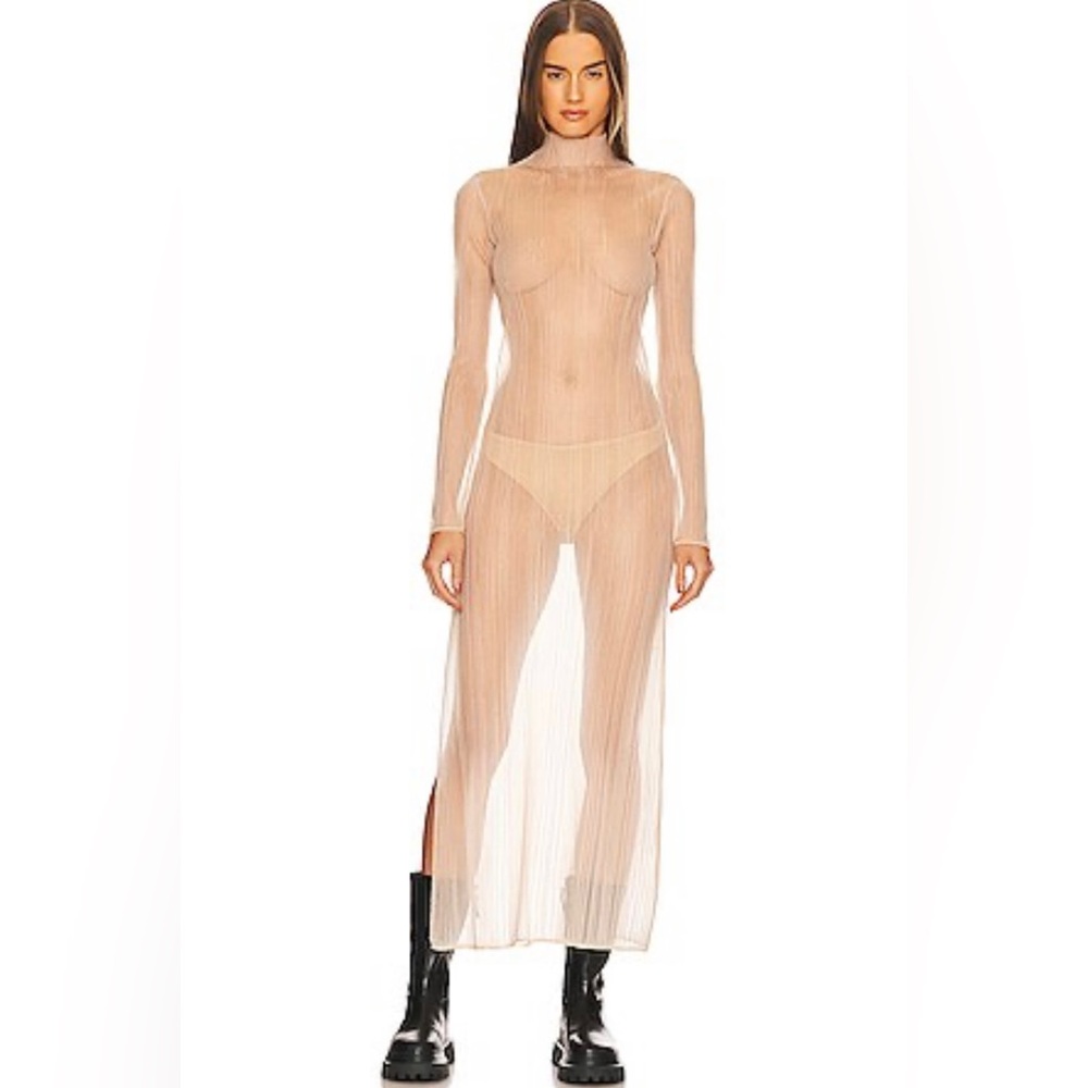 L'Academie Olicia Sheer Maxi
Mock Neck Dress in Nude
